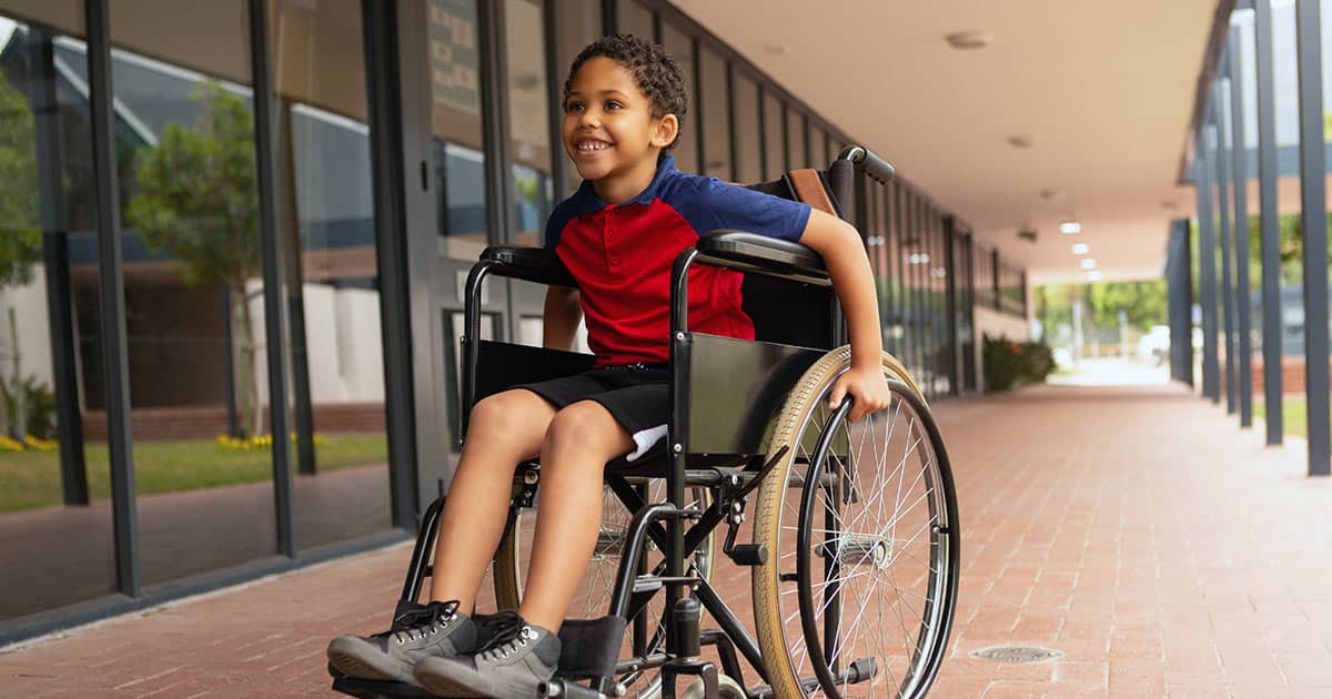 Boy in wheelchair at school