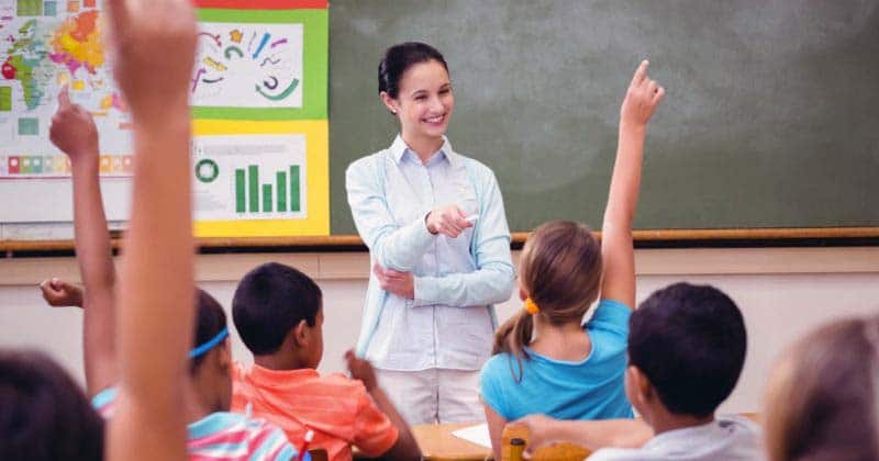 Students at front of classroom